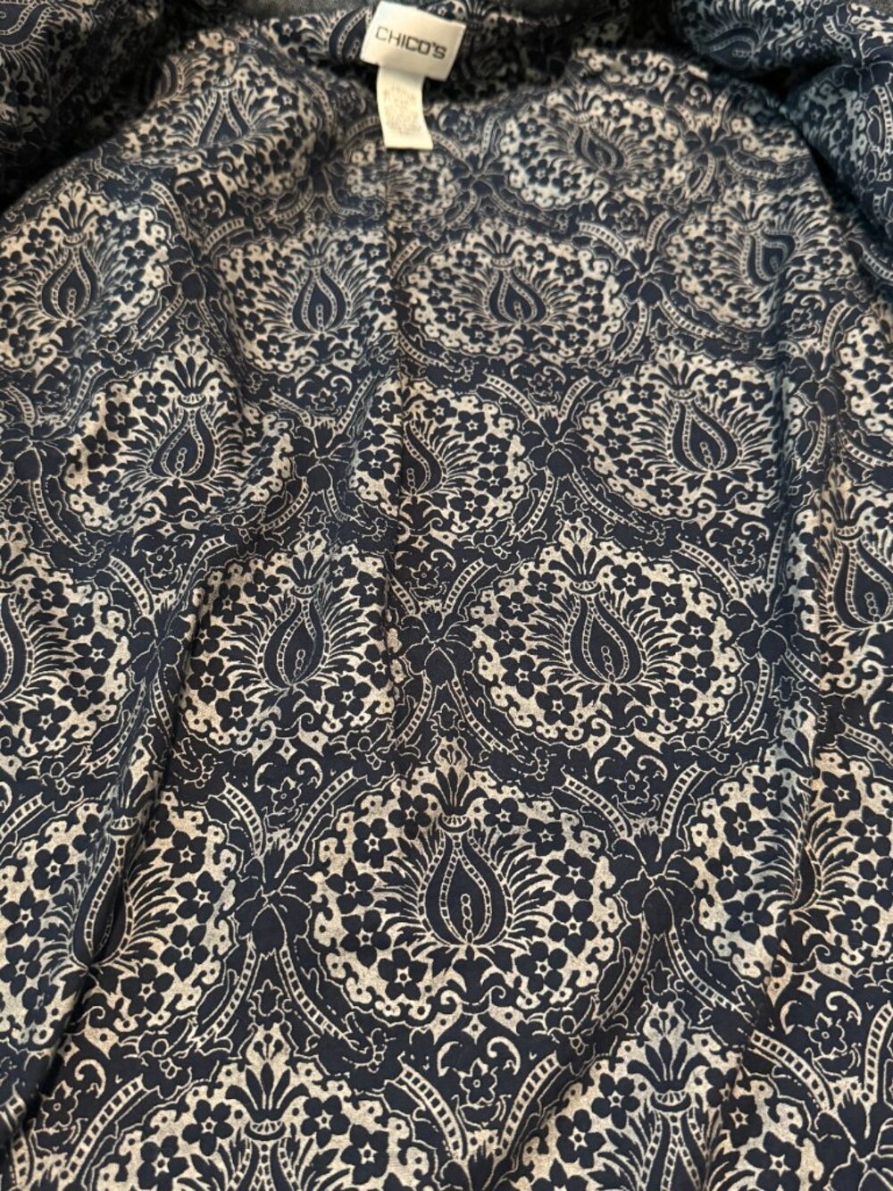 Chico's Embellished Beaded Denim Jacket Blue Size 1 Med 8 Collarless Boho Jean - Picture 5 of 8
